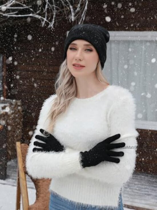 8 Pack Winter Hat and Gloves Set for Men Women Warm Beanies Knit Gloves Unisex main image 6